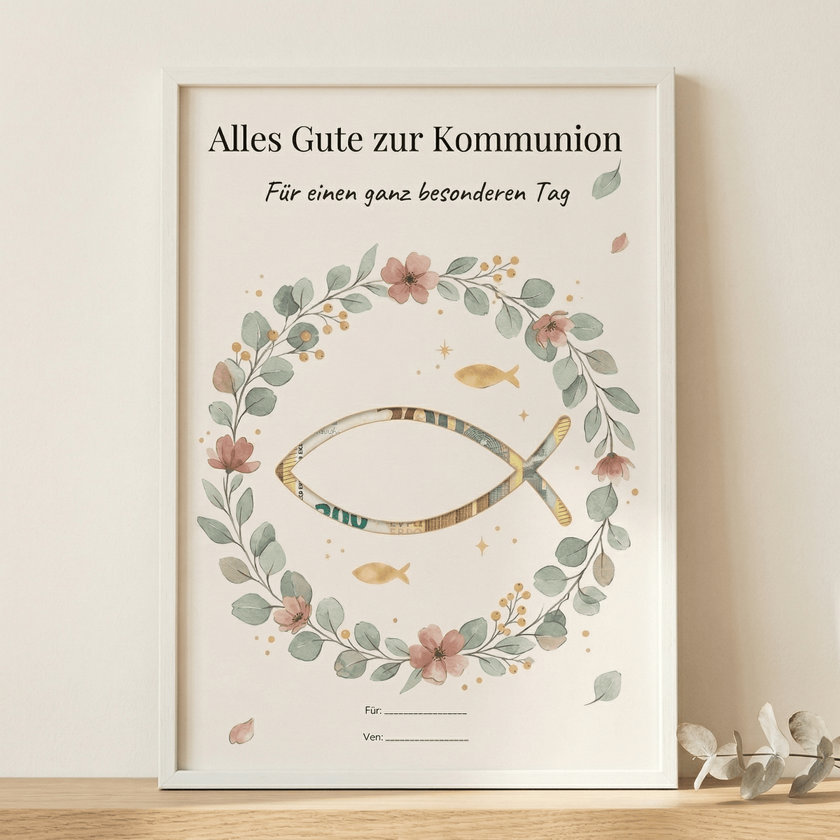 Wunscherfüller Kommunion — Fisch, Geldgeschenk Vorlage zum Ausdrucken - Lenora
