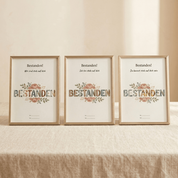 Wunscherfüller-Set "Bestanden!" Stolz auf dich · 3er Bundle (für Prüfung, Führerschein, Abschluss), Geldgeschenk Vorlage zum Ausdrucken - Lenora