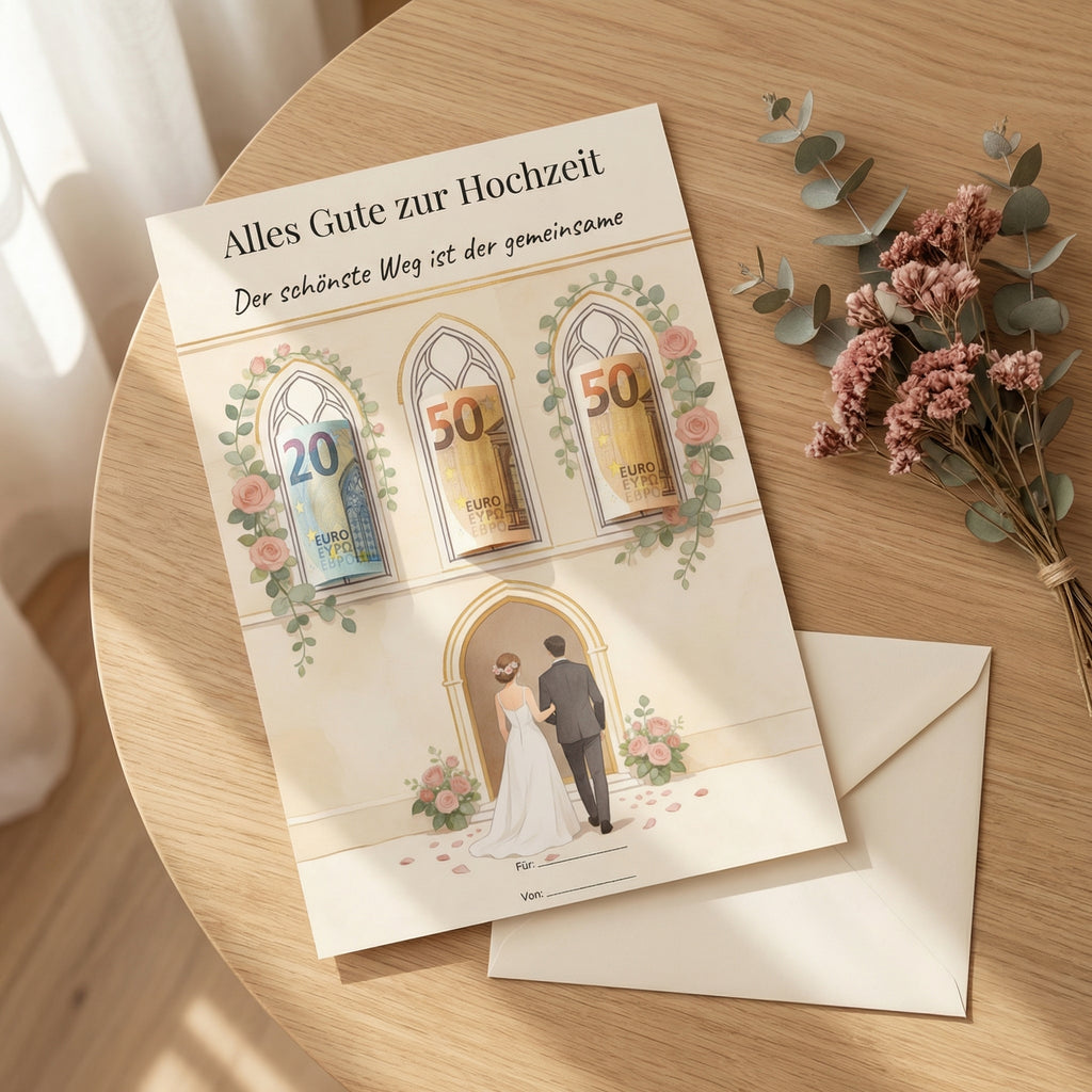 Wunscherfüller Hochzeit — Kirchenfenster, Geldgeschenk Vorlage zum Ausdrucken - Lenora