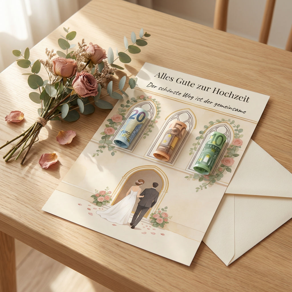 Wunscherfüller Hochzeit — Kirchenfenster, Geldgeschenk Vorlage zum Ausdrucken - Lenora