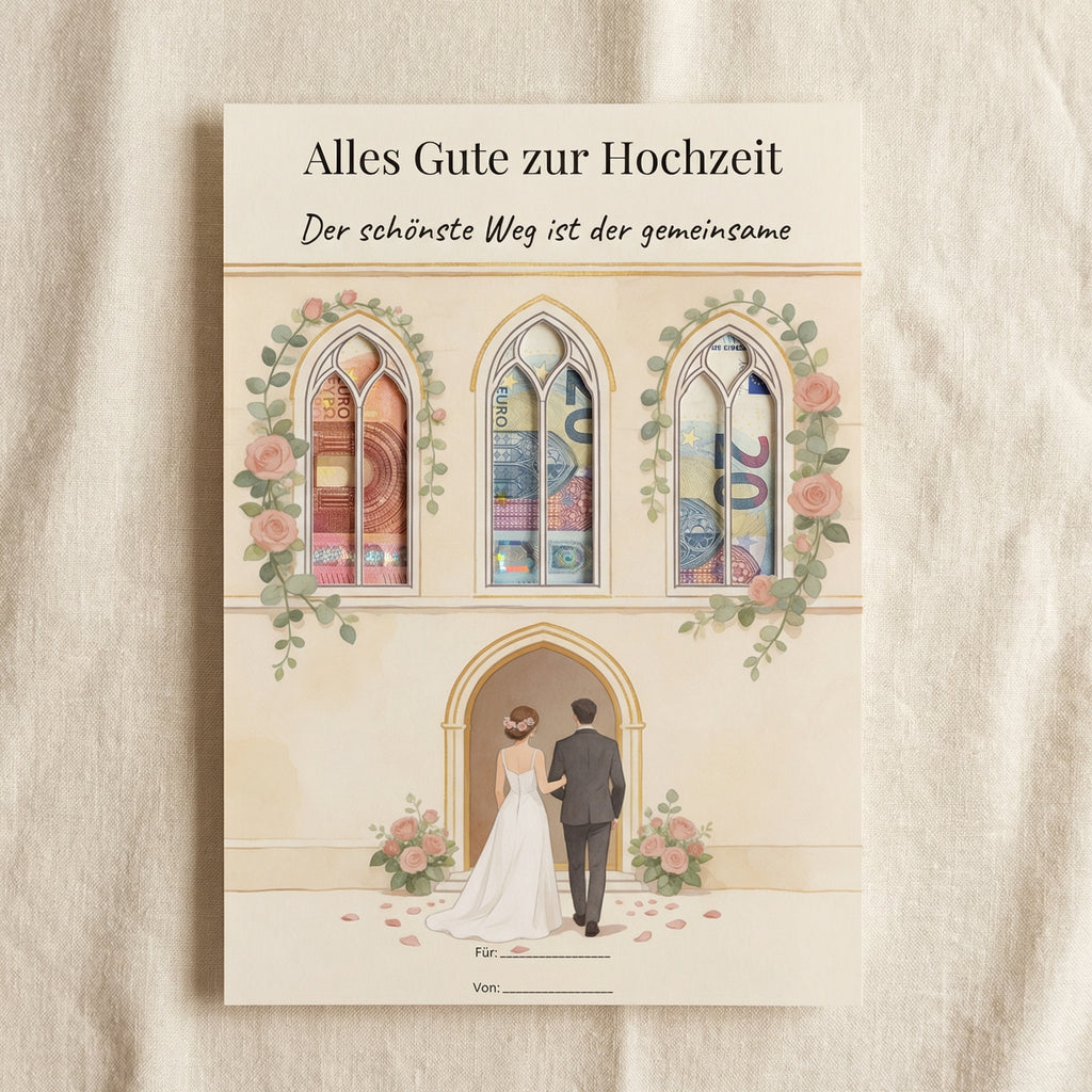 Wunscherfüller Hochzeit — Kirchenfenster, Geldgeschenk Vorlage zum Ausdrucken - Lenora