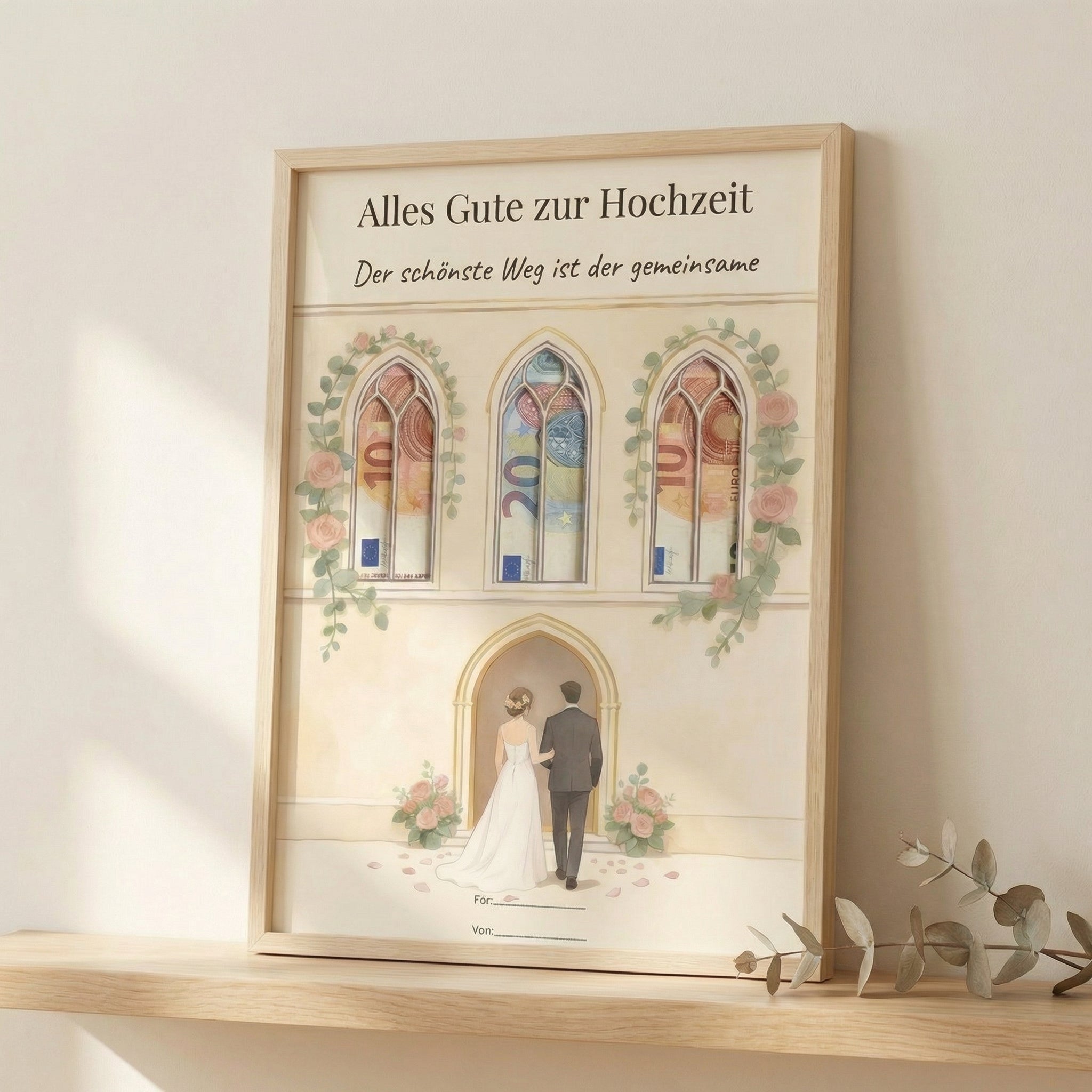 Wunscherfüller Hochzeit — Kirchenfenster, Geldgeschenk Vorlage zum Ausdrucken - Lenora