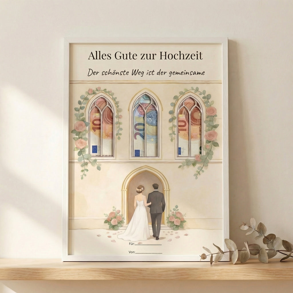 Wunscherfüller Hochzeit — Kirchenfenster, Geldgeschenk Vorlage zum Ausdrucken - Lenora