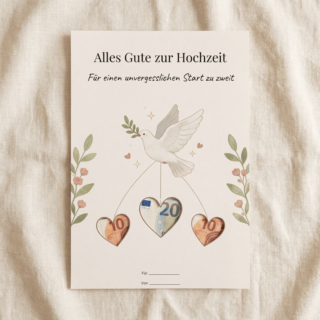 Wunscherfüller Hochzeit — Taube, Geldgeschenk Vorlage zum Ausdrucken - Lenora