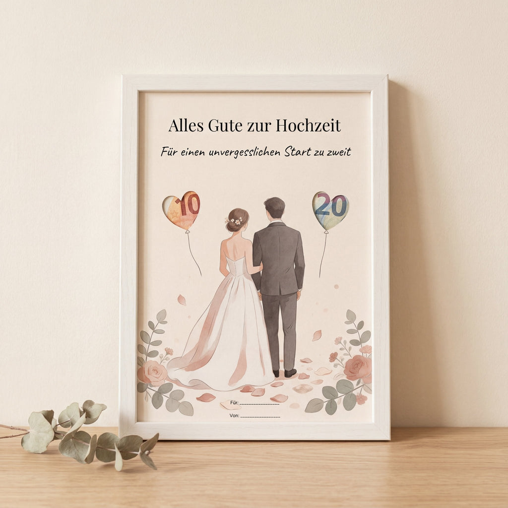 Wunscherfüller Hochzeit — Brautpaar, Geldgeschenk Vorlage zum Ausdrucken - Lenora
