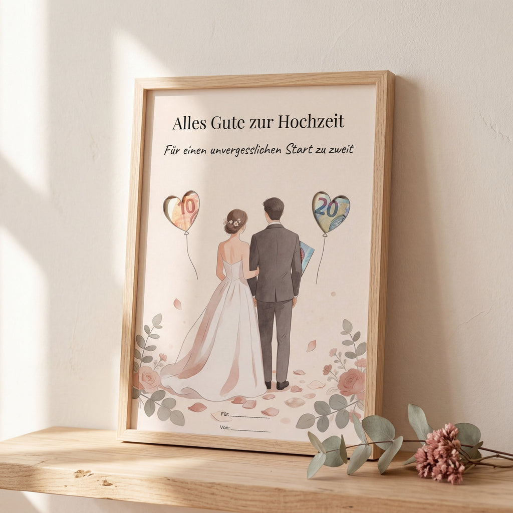 Wunscherfüller Hochzeit — Brautpaar, Geldgeschenk Vorlage zum Ausdrucken - Lenora
