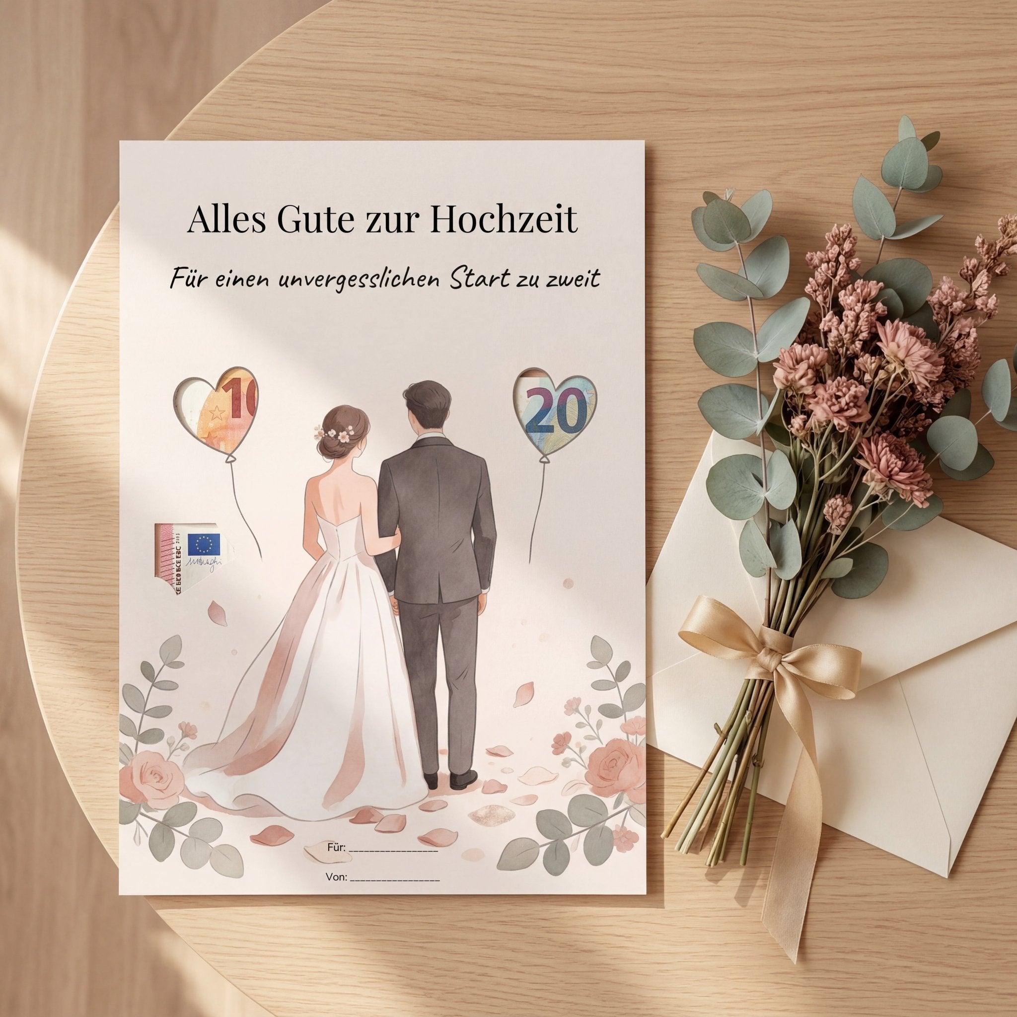 Wunscherfüller Hochzeit — Brautpaar, Geldgeschenk Vorlage zum Ausdrucken - Lenora