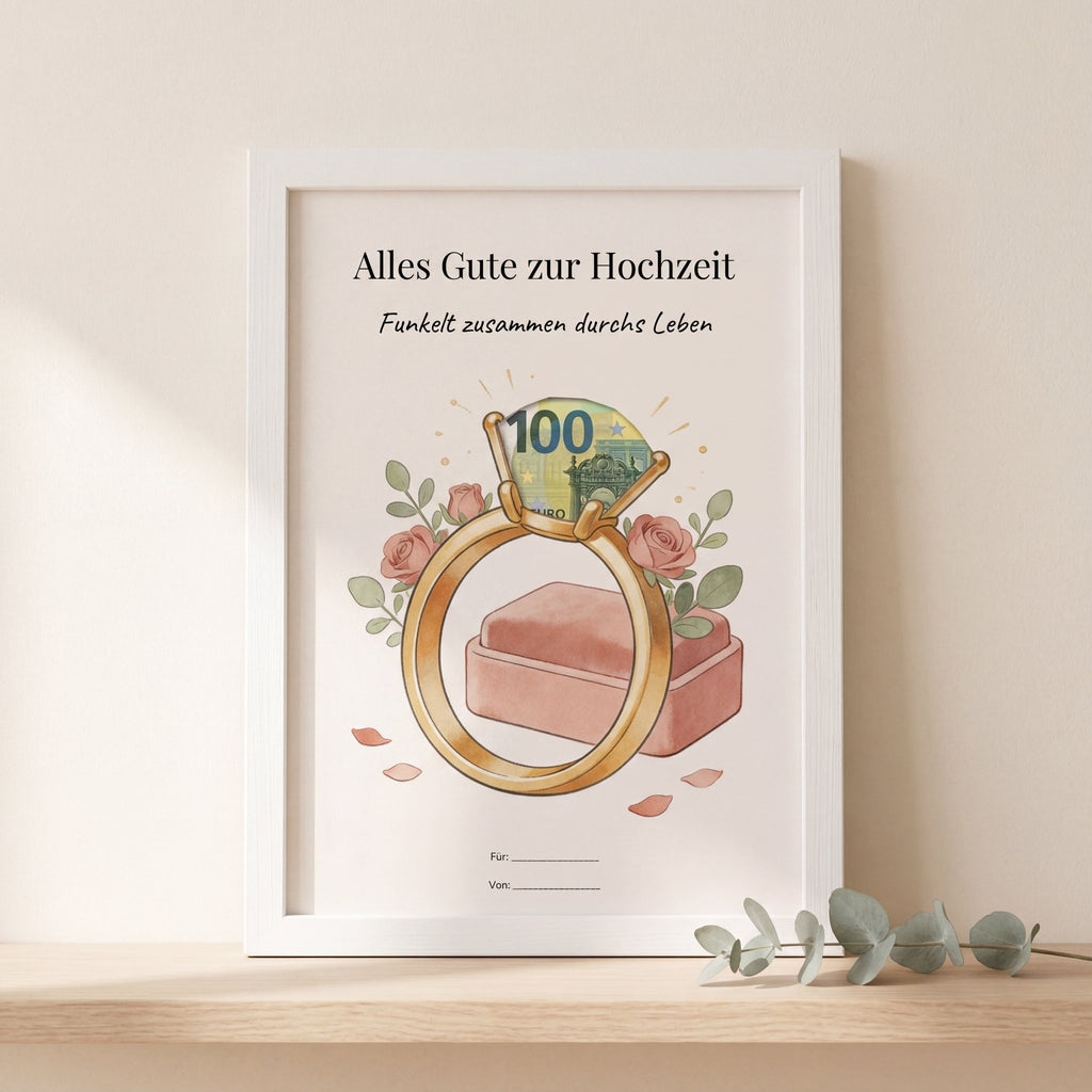 Wunscherfüller Hochzeit — Diamant, Geldgeschenk Vorlage zum Ausdrucken - Lenora