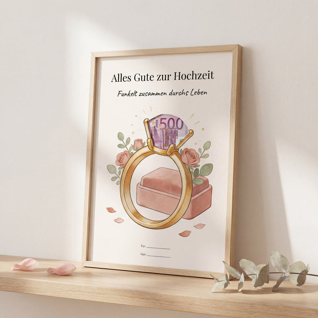 Wunscherfüller Hochzeit — Diamant, Geldgeschenk Vorlage zum Ausdrucken - Lenora