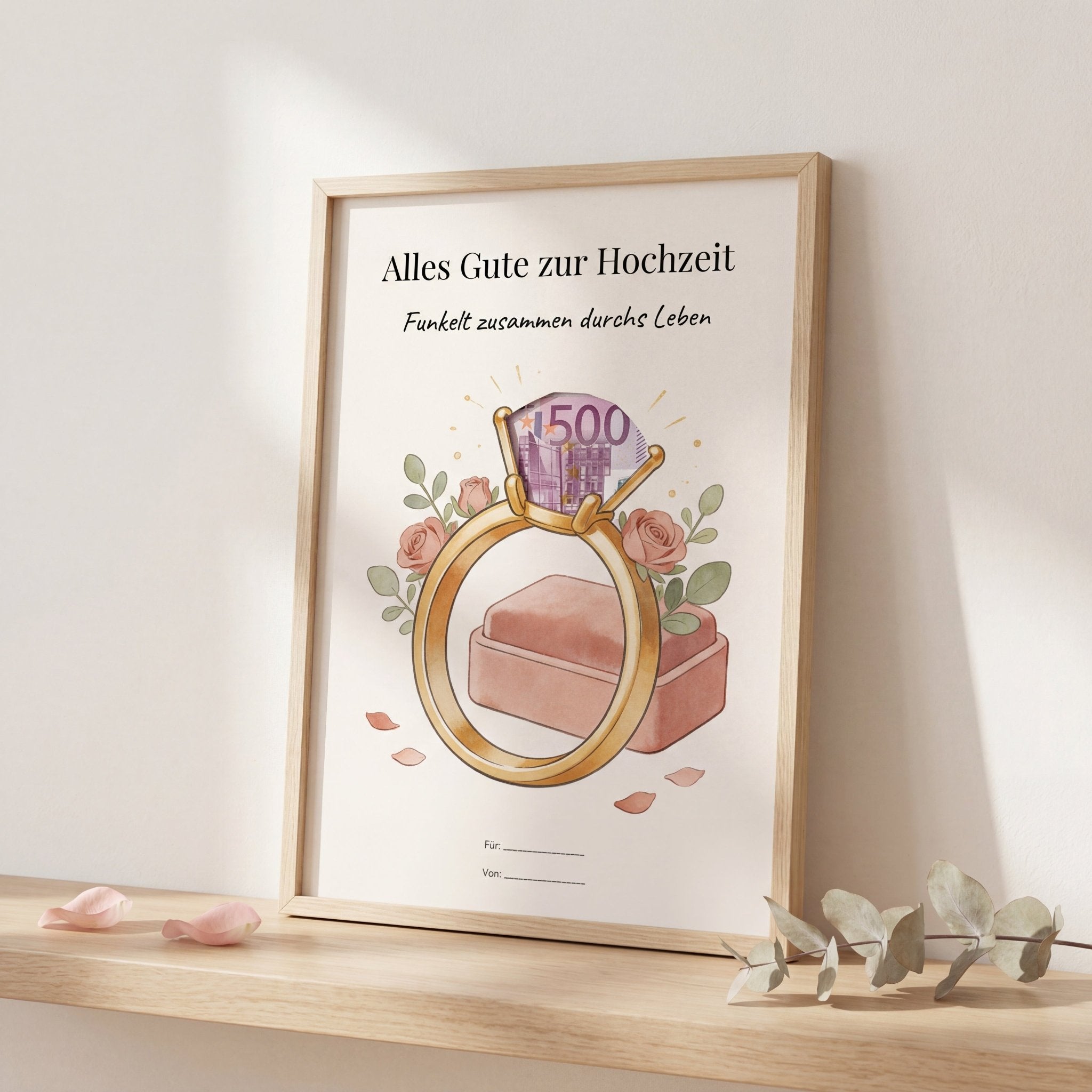 Wunscherfüller Hochzeit — Diamant, Geldgeschenk Vorlage zum Ausdrucken - Lenora