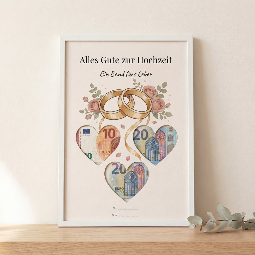 Wunscherfüller Hochzeit — Eheringe, Geldgeschenk Vorlage zum Ausdrucken - Lenora