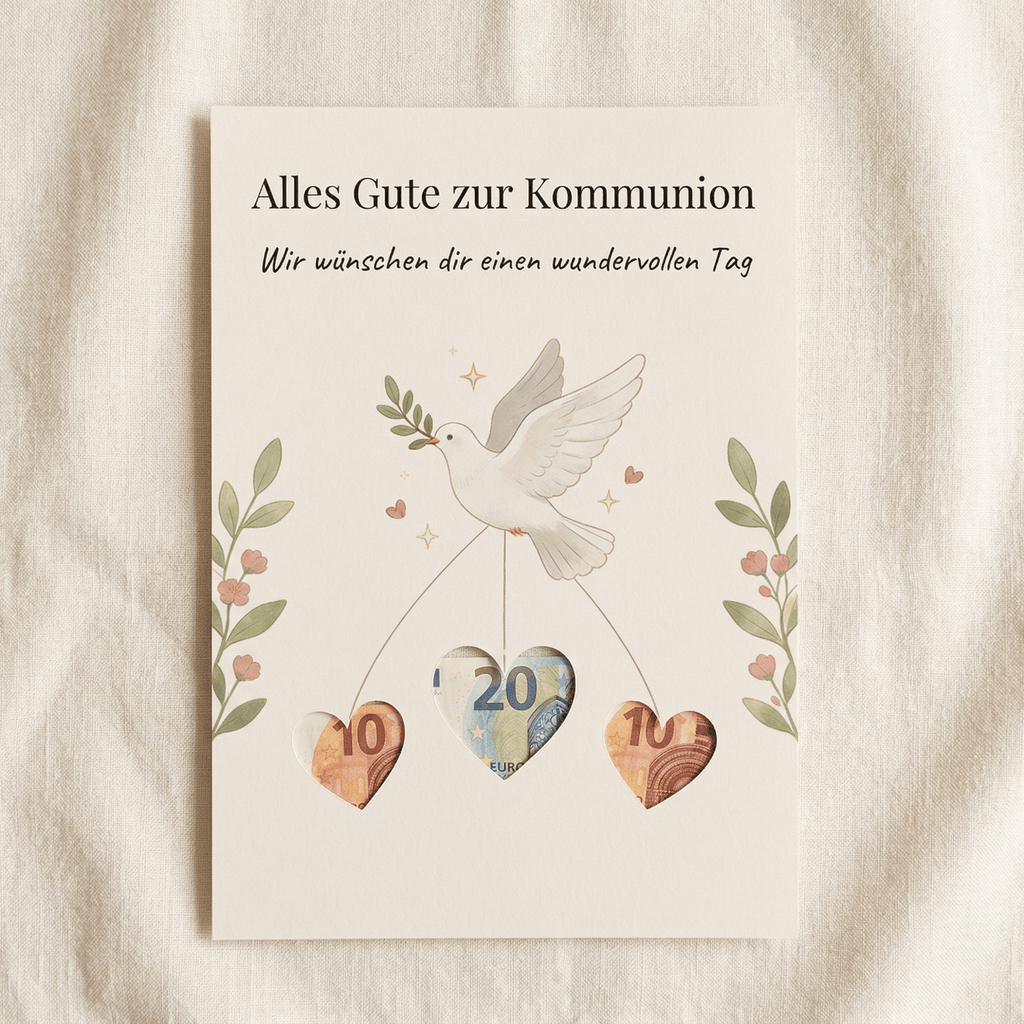 Wunscherfüller Kommunion — Taube, Geldgeschenk Vorlage zum Ausdrucken - Lenora