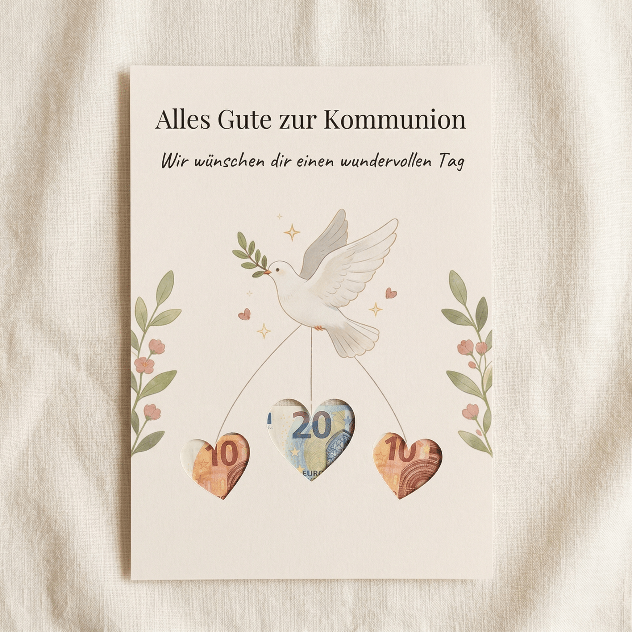 Wunscherfüller Kommunion — Taube, Geldgeschenk Vorlage zum Ausdrucken - Lenora