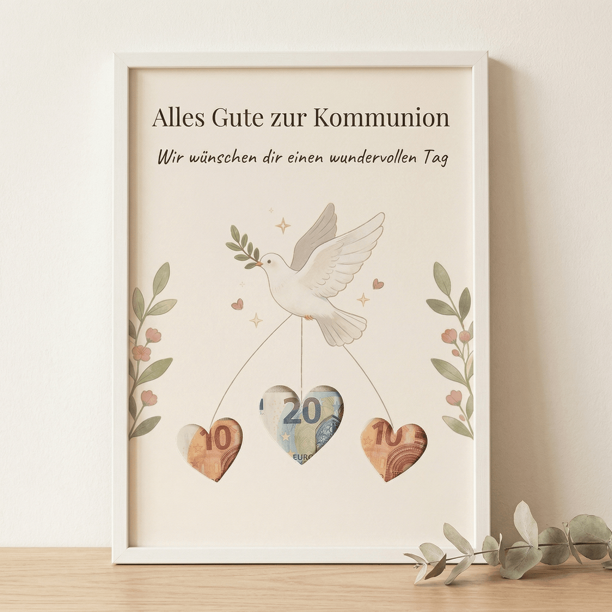 Wunscherfüller Kommunion — Taube, Geldgeschenk Vorlage zum Ausdrucken - Lenora