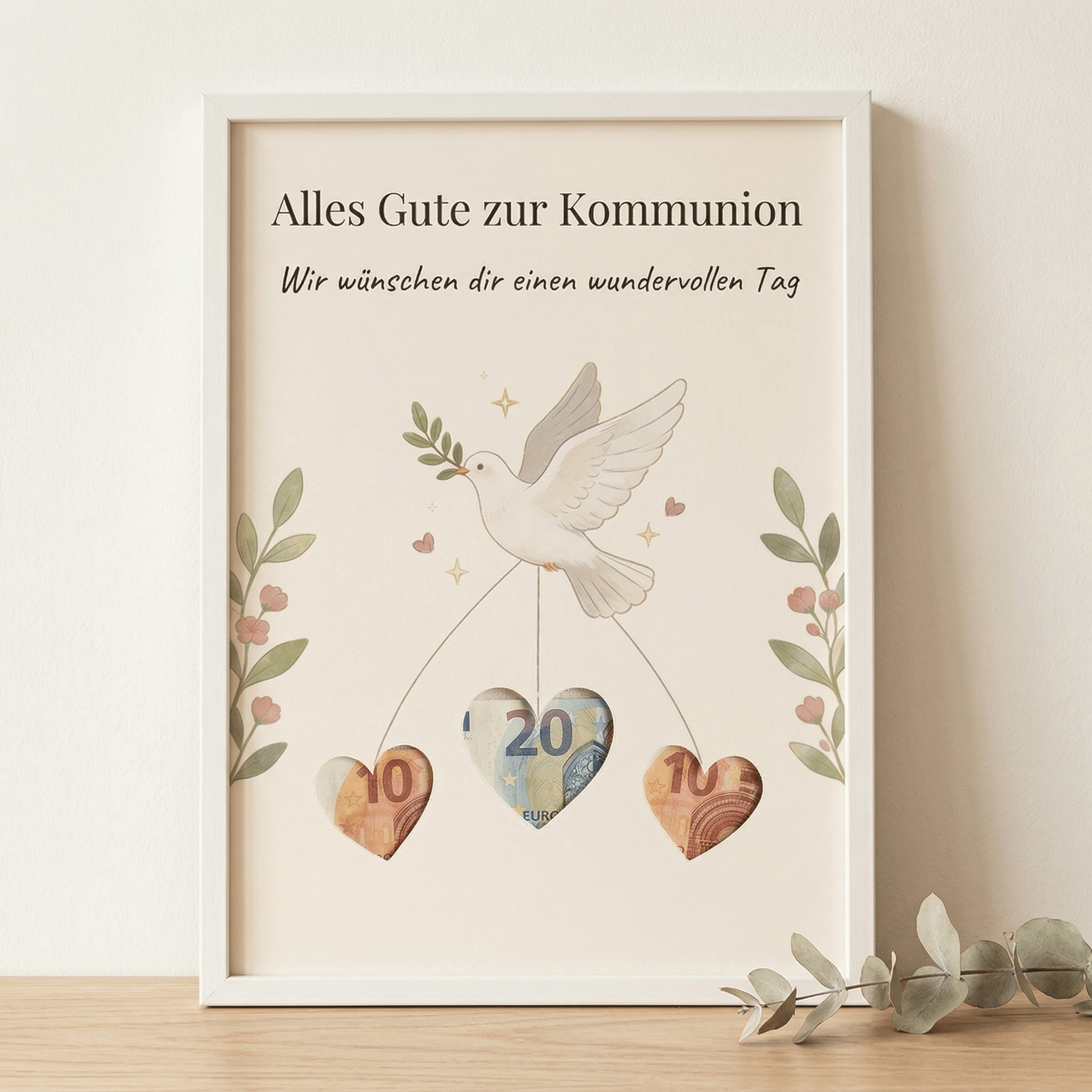 Wunscherfüller Kommunion — Taube, Geldgeschenk Vorlage zum Ausdrucken - Lenora