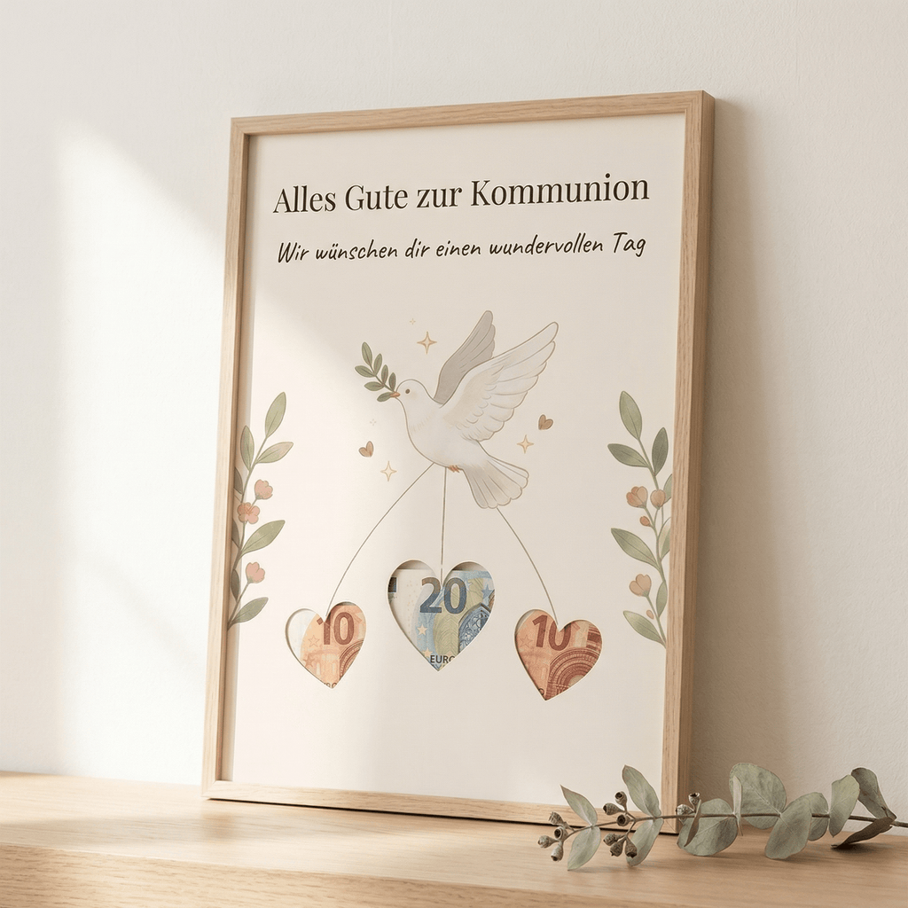 Wunscherfüller Kommunion — Taube, Geldgeschenk Vorlage zum Ausdrucken - Lenora