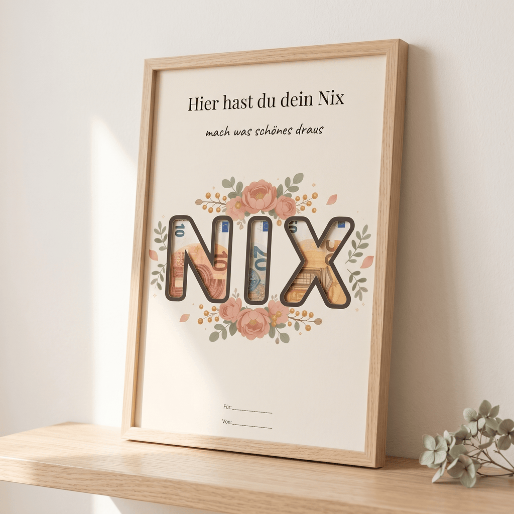 Wunscherfüller "Hier hast du dein Nix", Geldgeschenk Vorlage zum Ausdrucken - Lenora