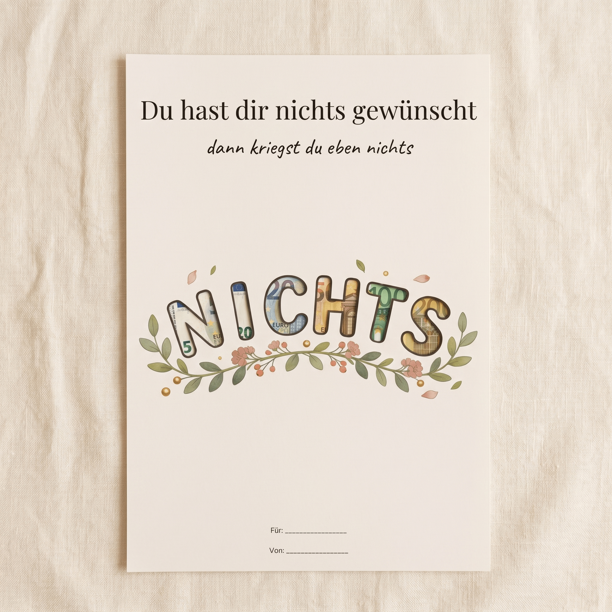 Wunscherfüller "Du hast dir nichts gewünscht", Geldgeschenk Vorlage zum Ausdrucken - Lenora