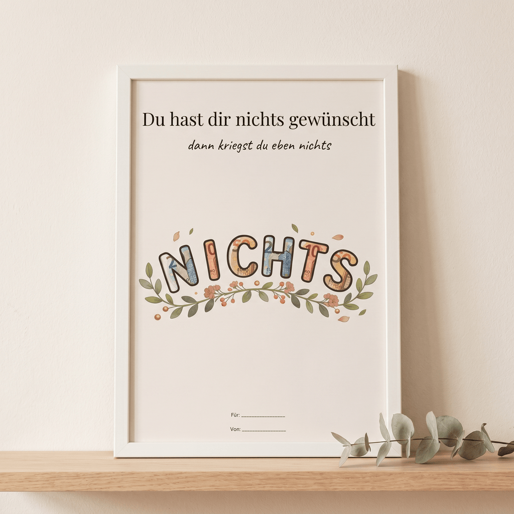 Wunscherfüller "Du hast dir nichts gewünscht", Geldgeschenk Vorlage zum Ausdrucken - Lenora