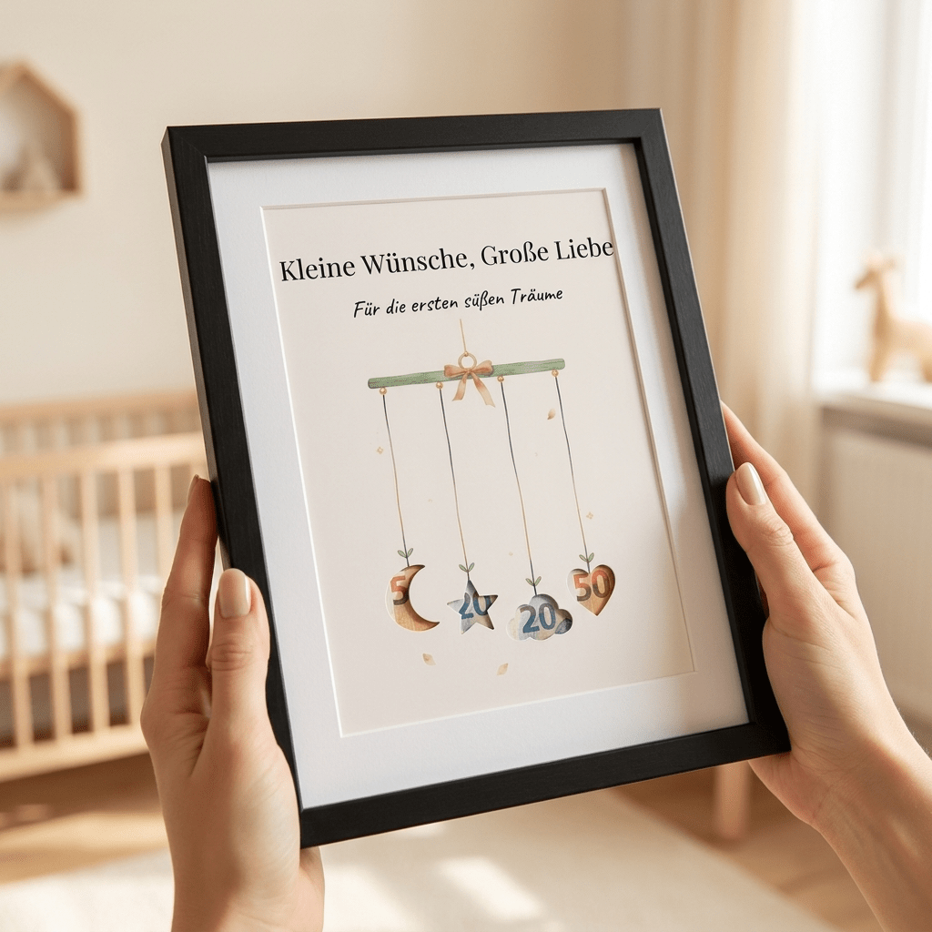 Wunscherfüller - Set Geburt & Mutterschutz · 3er Bundle Baby (Babyschuhe · Storch · Mobile), Geldgeschenk Vorlage zum Ausdrucken - Lenora