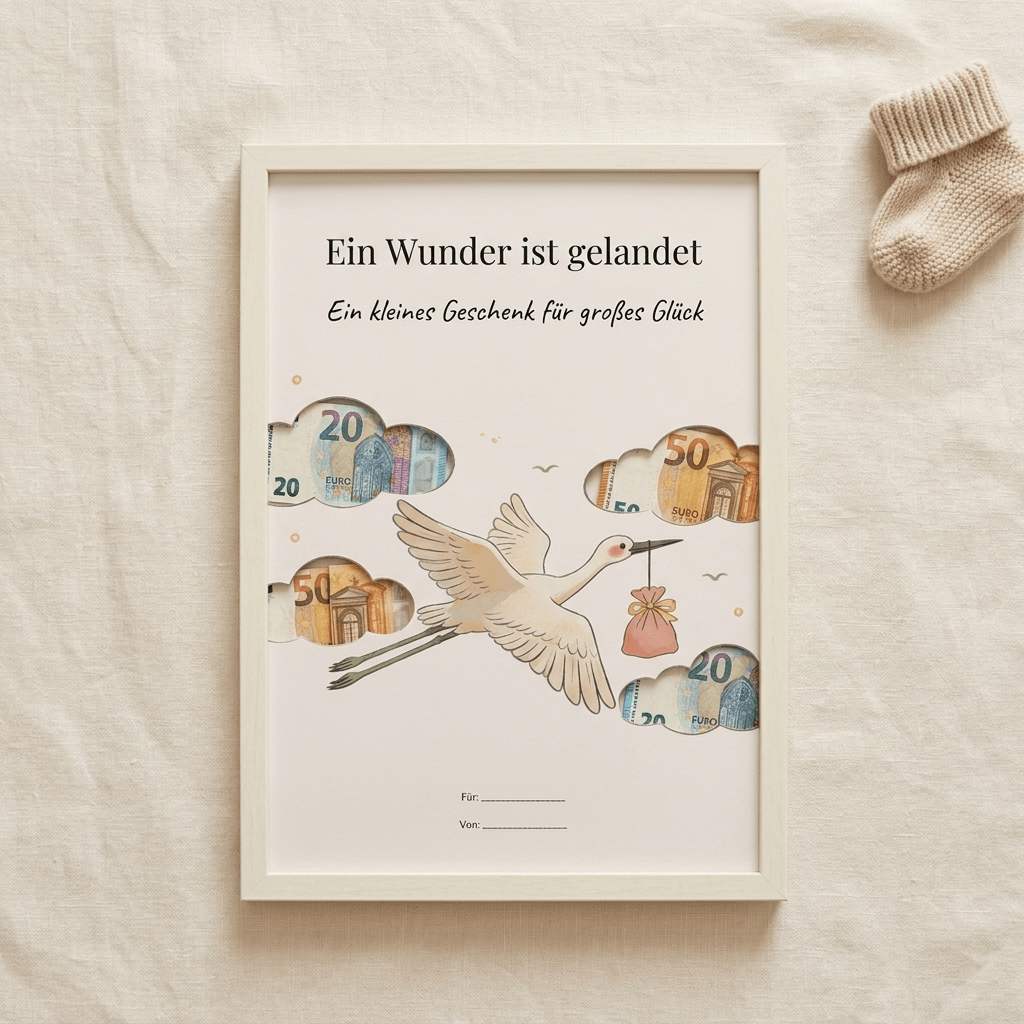 Wunscherfüller - Set Geburt & Mutterschutz · 3er Bundle Baby (Babyschuhe · Storch · Mobile), Geldgeschenk Vorlage zum Ausdrucken - Lenora