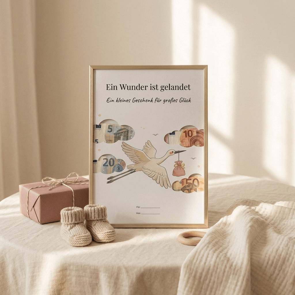 Wunscherfüller - Set Geburt & Mutterschutz · 3er Bundle Baby (Babyschuhe · Storch · Mobile), Geldgeschenk Vorlage zum Ausdrucken - Lenora