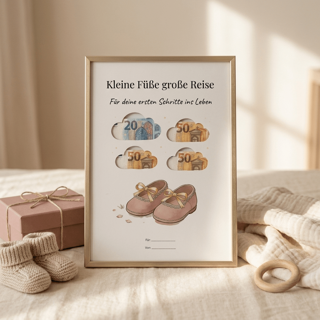 Wunscherfüller - Set Geburt & Mutterschutz · 3er Bundle Baby (Babyschuhe · Storch · Mobile), Geldgeschenk Vorlage zum Ausdrucken - Lenora