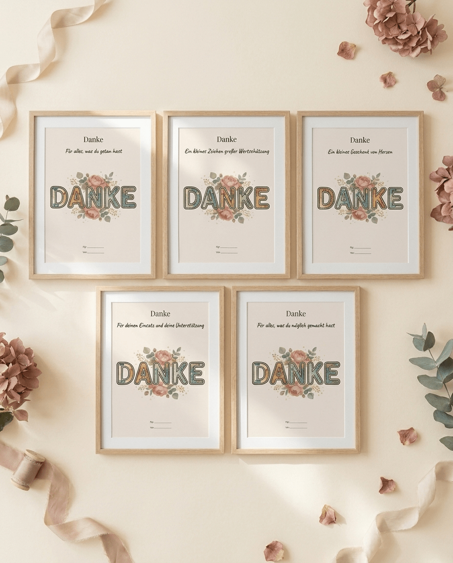 Wunscherfüller - Set "Danke" - 5er Bundle, Geldgeschenk Vorlage zum Ausdrucken - Lenora