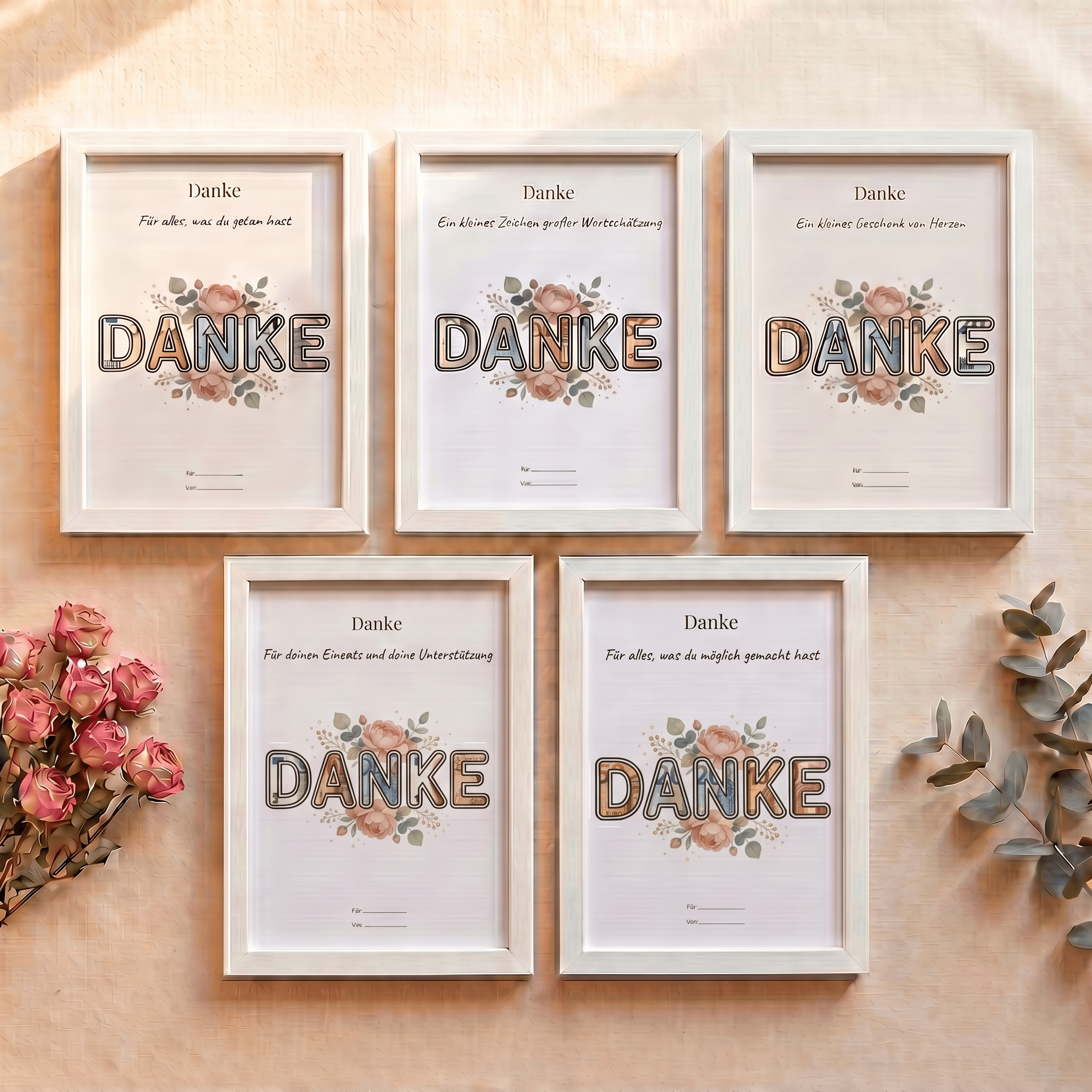 Wunscherfüller - Set "Danke" - 5er Bundle, Geldgeschenk Vorlage zum Ausdrucken - Lenora