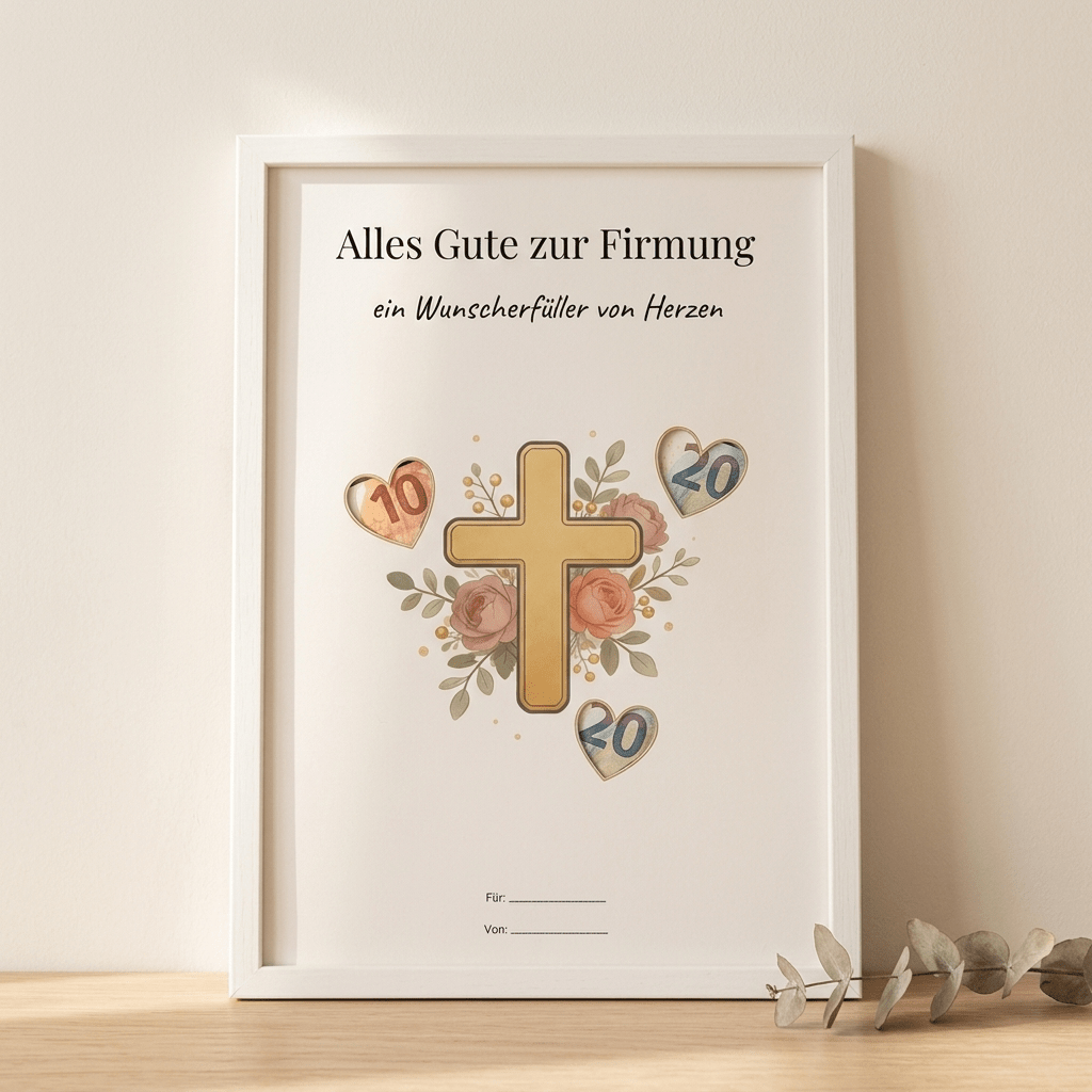 Wunscherfüller Firmung - Kreuz, Geldgeschenk Vorlage zum Ausdrucken - Lenora