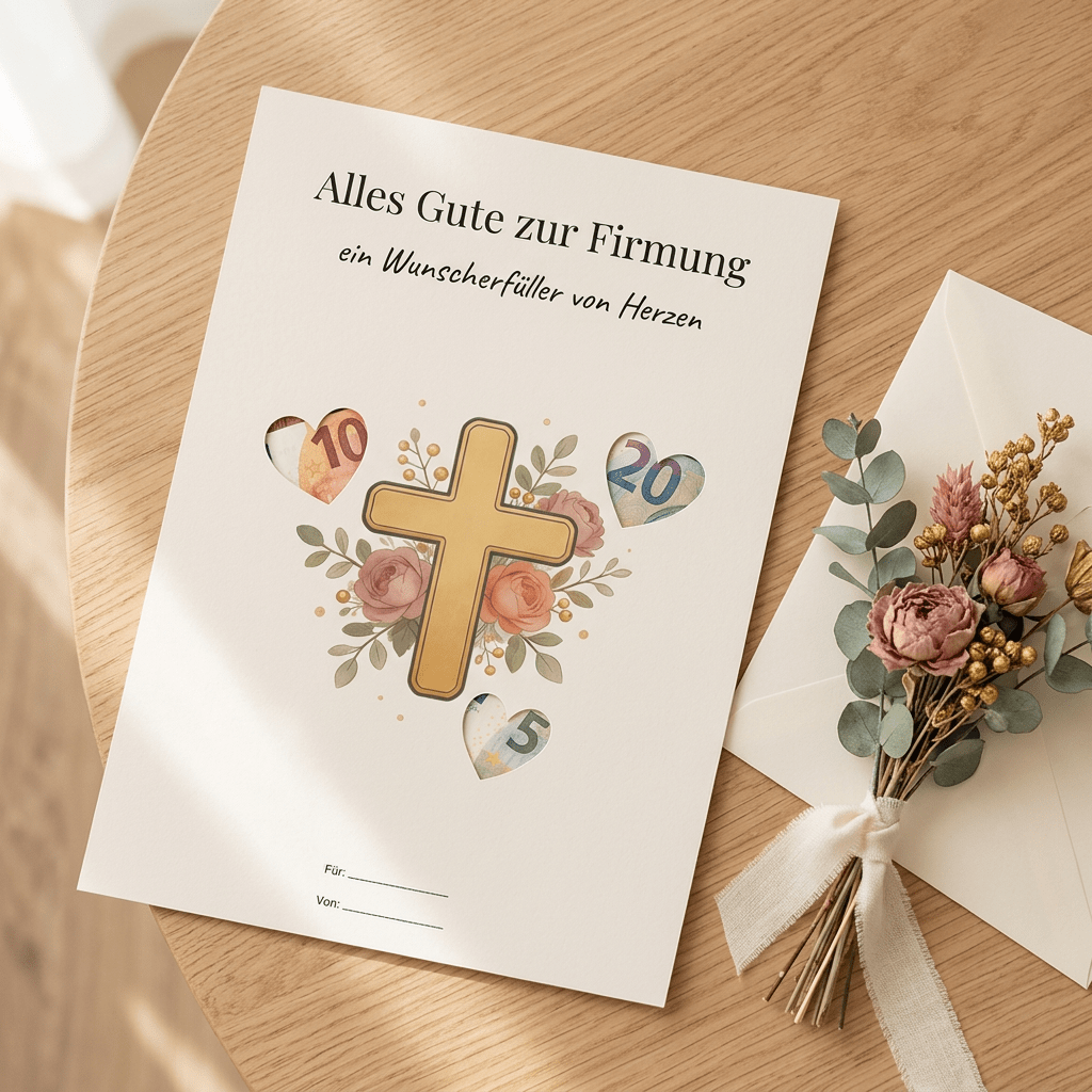 Wunscherfüller Firmung - Kreuz, Geldgeschenk Vorlage zum Ausdrucken - Lenora