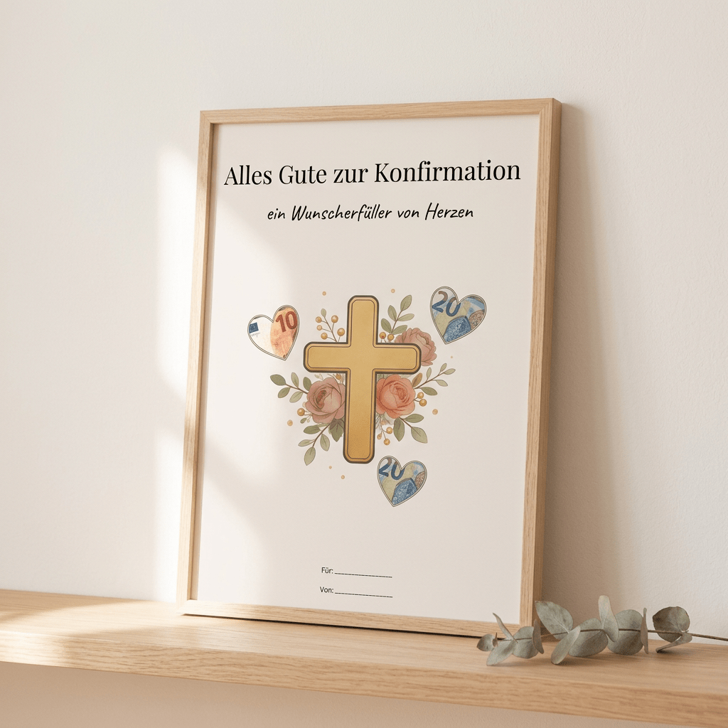 Wunscherfüller Konfirmation - Kreuz, Geldgeschenk Vorlage zum Ausdrucken - Lenora