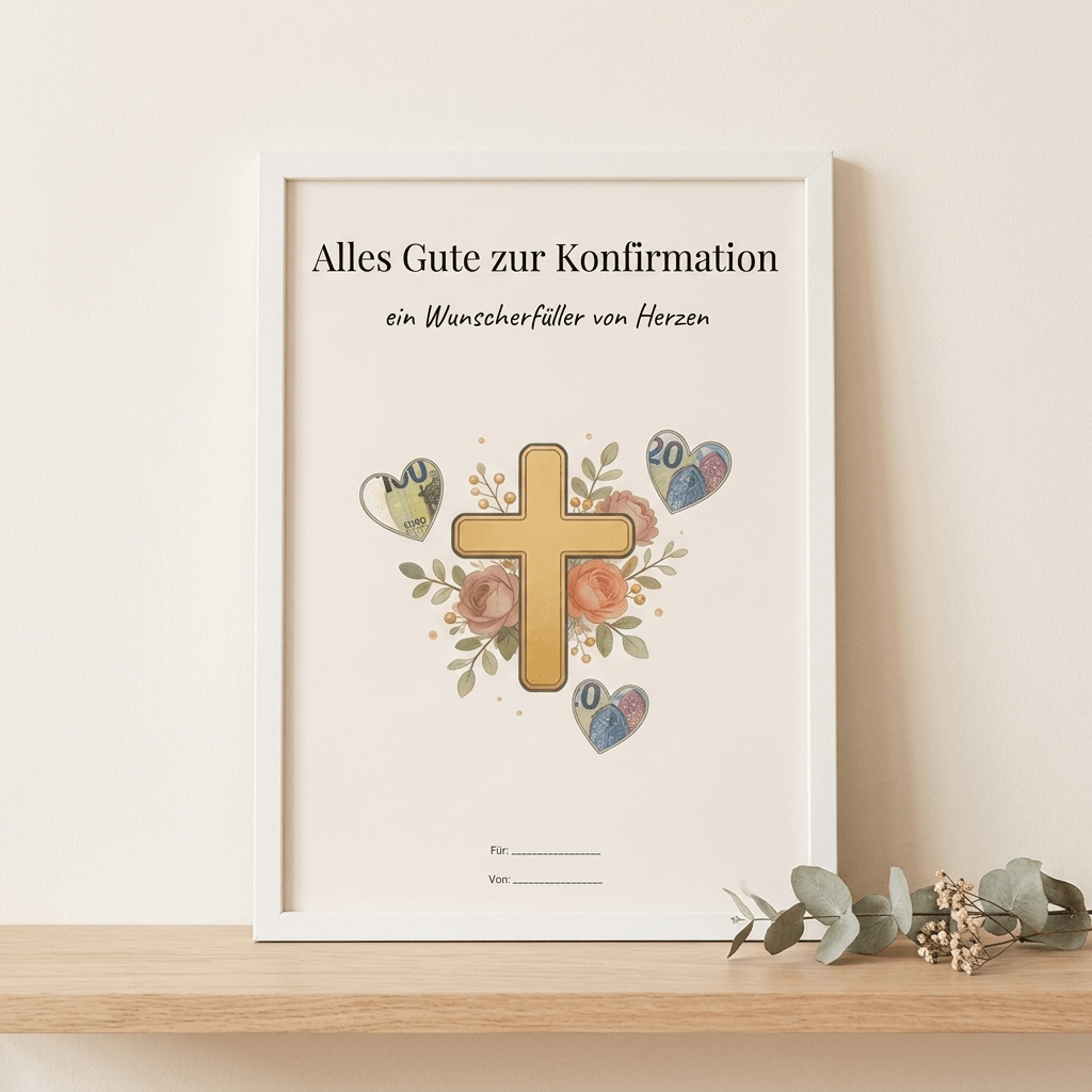 Wunscherfüller Konfirmation - Kreuz, Geldgeschenk Vorlage zum Ausdrucken - Lenora
