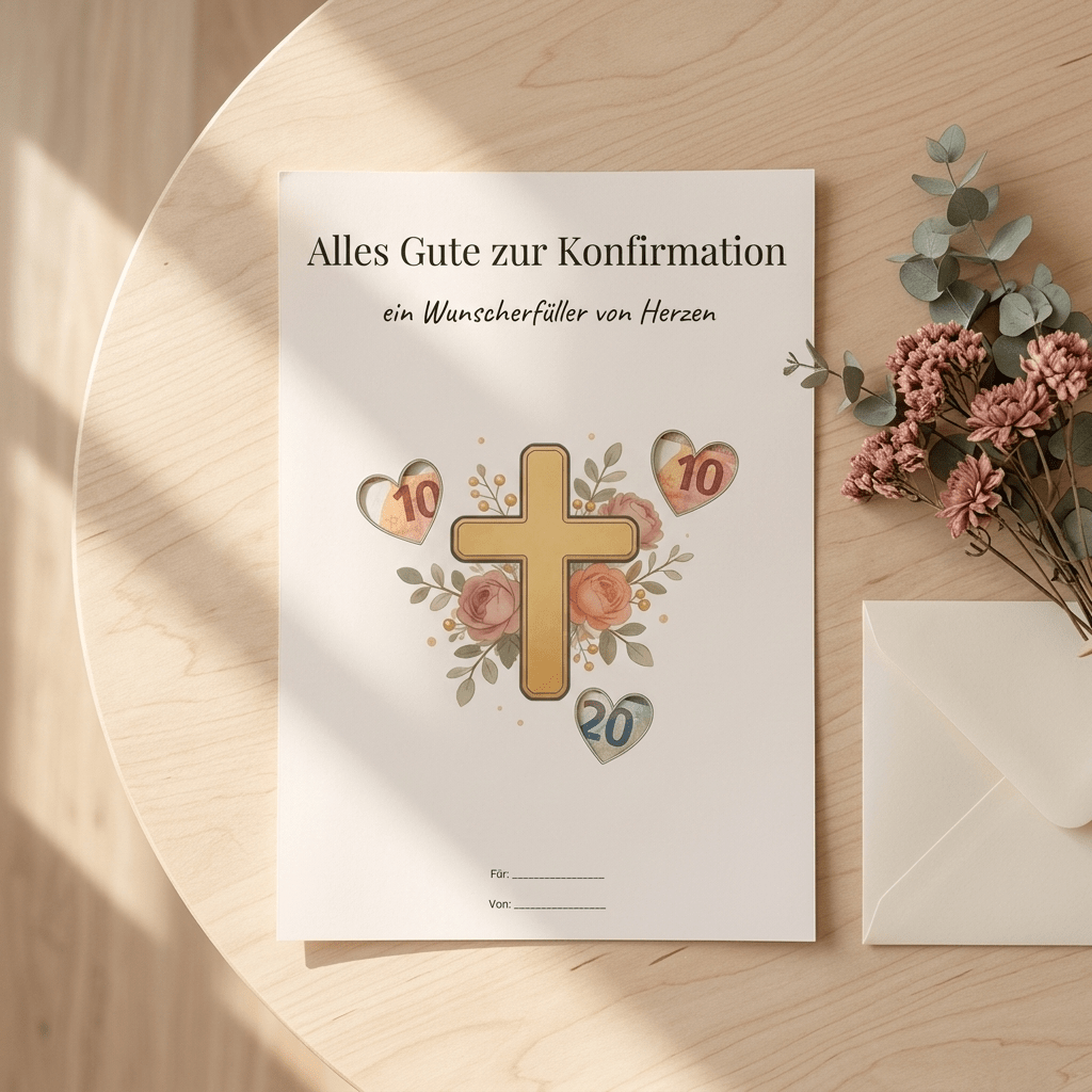 Wunscherfüller Konfirmation - Kreuz, Geldgeschenk Vorlage zum Ausdrucken - Lenora