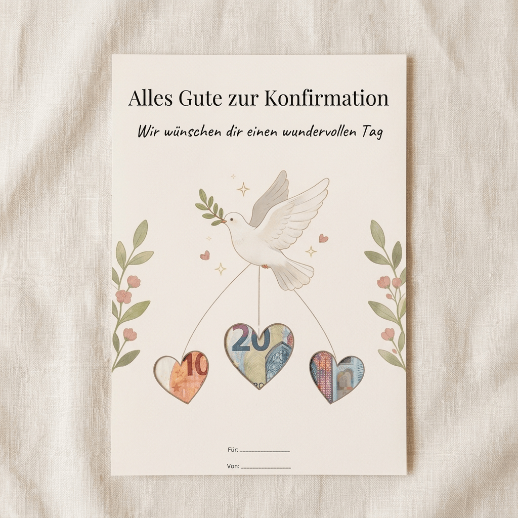 Wunscherfüller Konfirmation - Taube, Geldgeschenk Vorlage zum Ausdrucken - Lenora