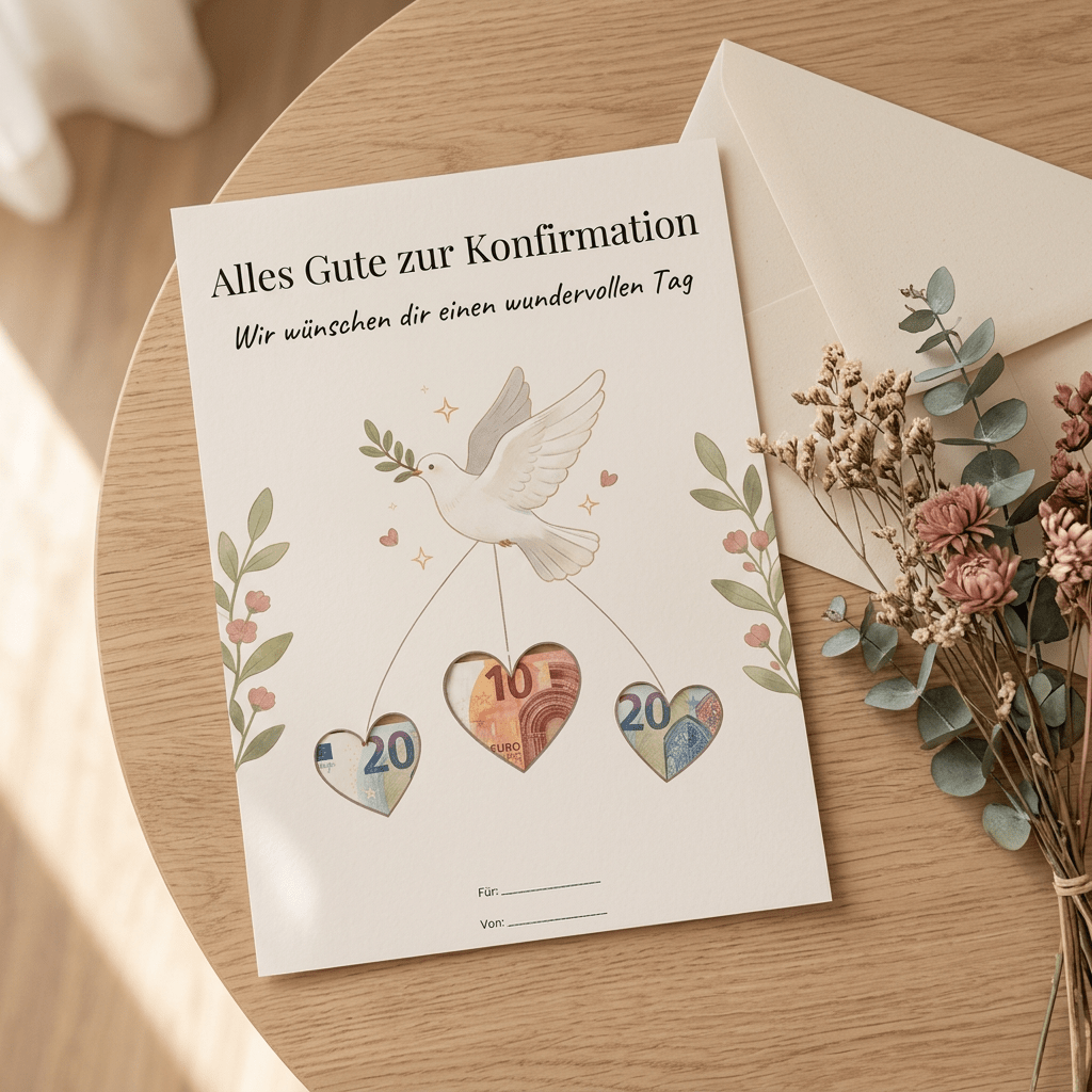 Wunscherfüller Konfirmation - Taube, Geldgeschenk Vorlage zum Ausdrucken - Lenora