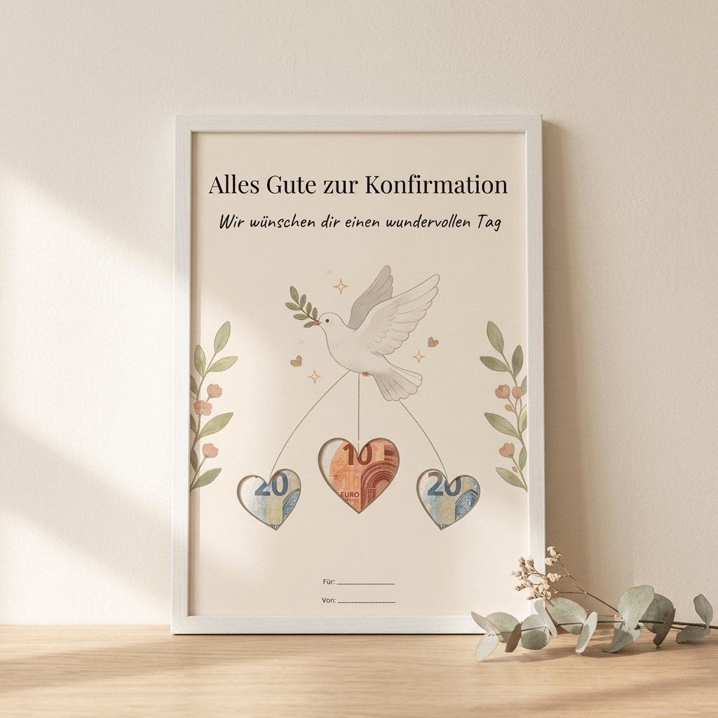 Wunscherfüller Konfirmation - Taube, Geldgeschenk Vorlage zum Ausdrucken - Lenora