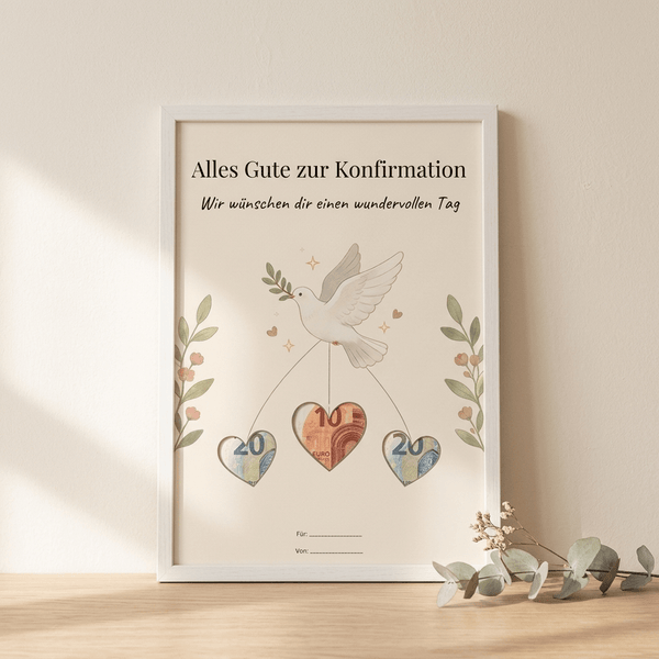 Wunscherfüller Konfirmation - Taube, Geldgeschenk Vorlage zum Ausdrucken - Lenora