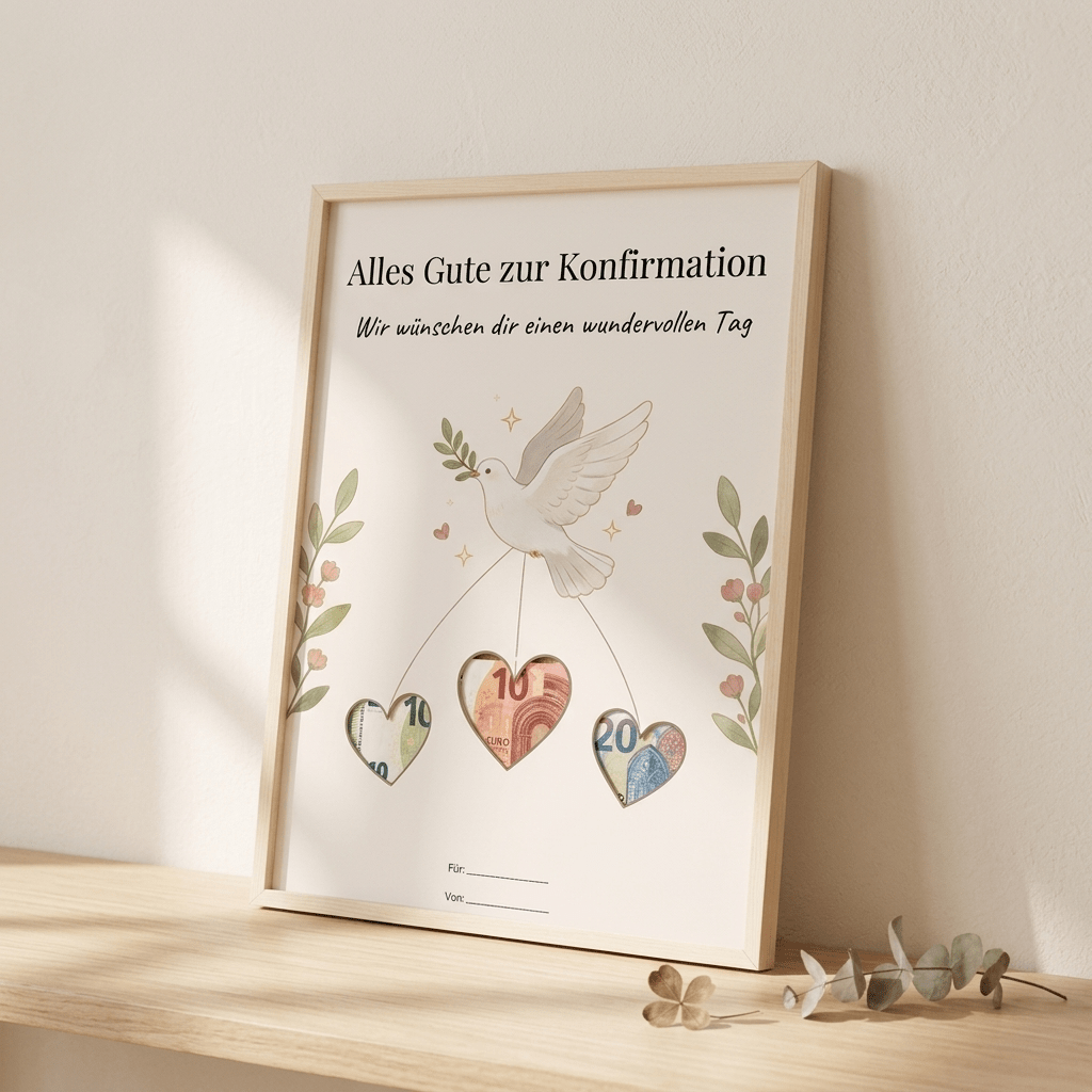 Wunscherfüller Konfirmation - Taube, Geldgeschenk Vorlage zum Ausdrucken - Lenora