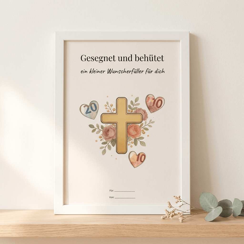 Wunscherfüller Christlich - Kreuz, Geldgeschenk Vorlage zum Ausdrucken - Lenora