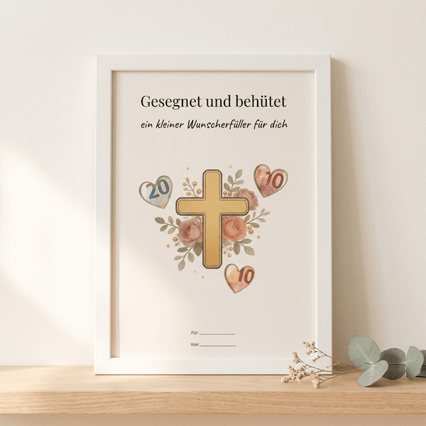 Wunscherfüller Christlich - Kreuz, Geldgeschenk Vorlage zum Ausdrucken - Lenora